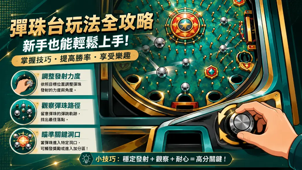 柏青哥新手打法與發射力道調整示意圖