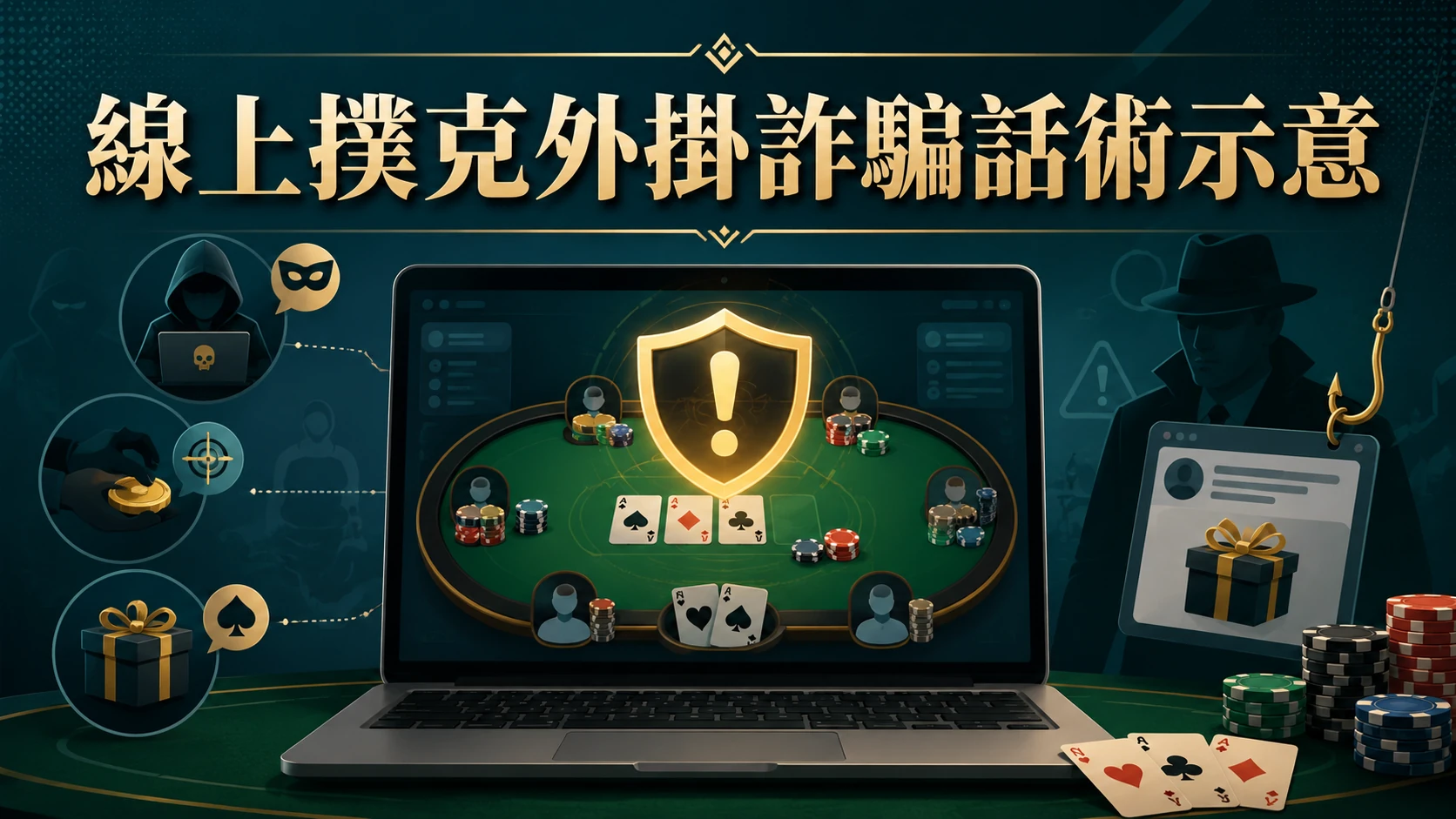 線上撲克破解外掛詐騙話術與風險提醒主視覺
